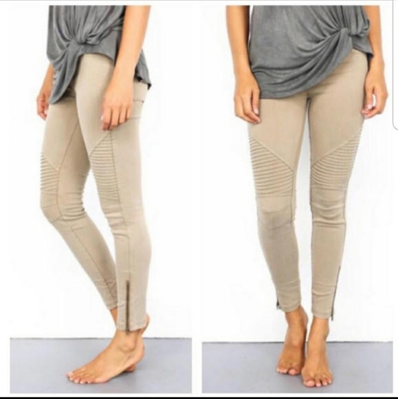 Olive moto jean leggings with ankle zipper - Picture 5 of 8